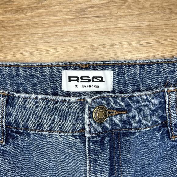 RSQ Jeans Womens 33 US 12 Jeans Low Rise Wide Leg Medium Wash Y2K Distressed - Picture 2 of 6